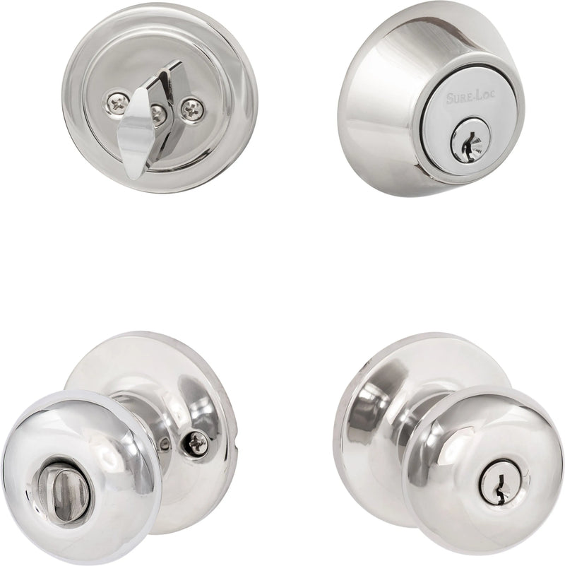 The Sure-Loc Durango Entry Knobset With KA Deadbolt in Polished Chrome finish