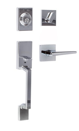 Sure-Loc Stockholm Handleset With Basel Square Lever Interior Trim in Polished Chrome finish