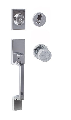 Sure-Loc Stockholm Handleset With Bergen Round Knob Interior Trim in Polished Chrome finish