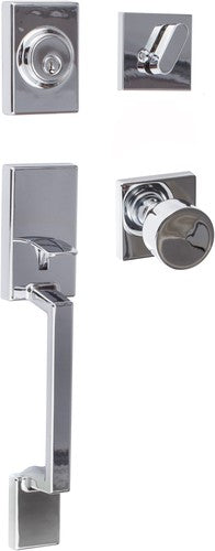 Sure-Loc Stockholm Handleset With Bergen Square Knob Interior Trim in Polished Chrome finish