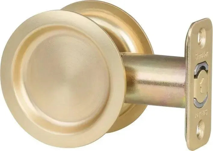 Sure-Loc Round Pocket Door Pull, Passage in Satin Brass finish