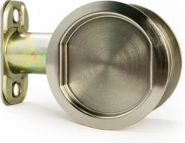 Sure-Loc Round Pocket Door Pull, Passage in Satin Nickel finish