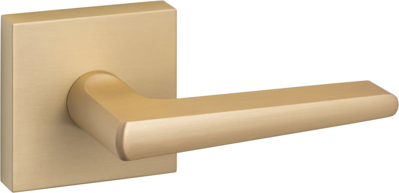 The Sure-Loc Basel Lever with Square Rosette in Satin Brass finish