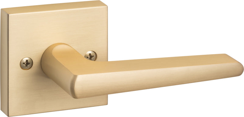 The Sure-Loc Basel Lever with Square Rosette in Satin Brass finish