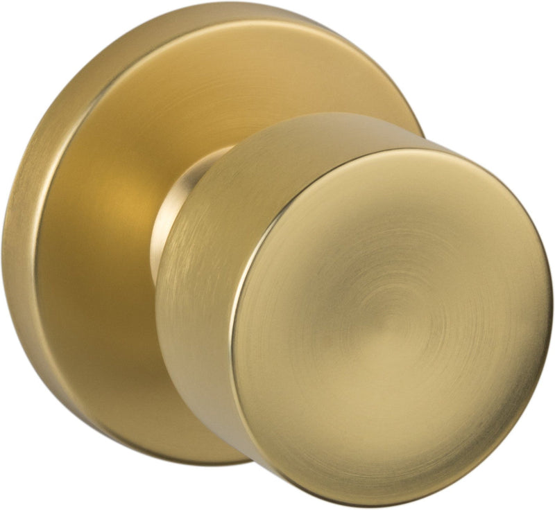 The Sure-Loc Bergen Knob with Round Rosette in Satin Brass finish