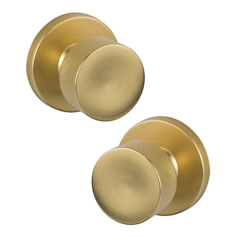 The Sure-Loc Bergen Knob with Round Rosette in Satin Brass finish