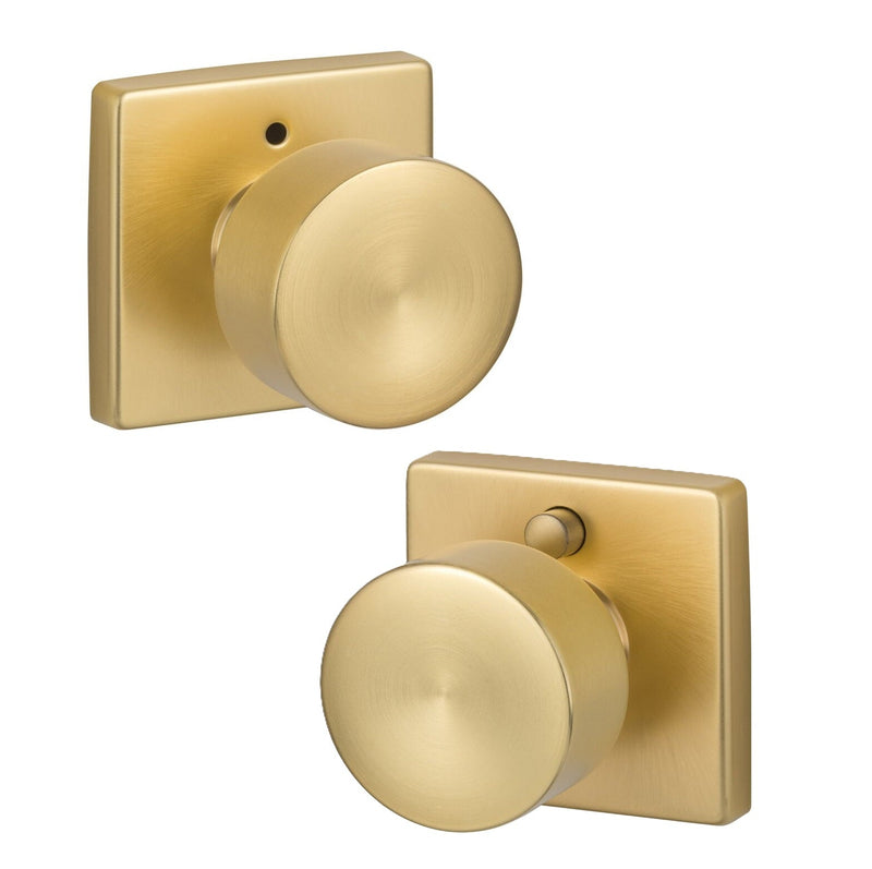 The Sure-Loc Bergen Knob with Square Rosette in Satin Brass finish