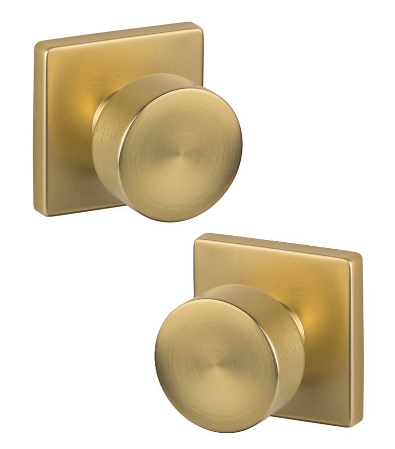 The Sure-Loc Bergen Knob with Square Rosette in Satin Brass finish