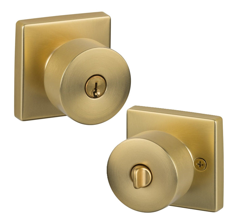 The Sure-Loc Bergen Knob with Square Rosette in Satin Brass finish