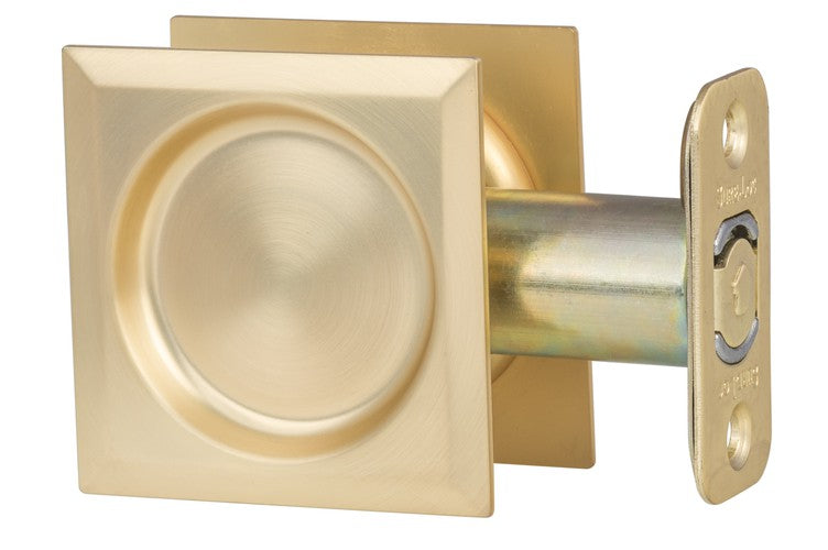 Sure-Loc Square Pocket Door Pull, Passage in Satin Brass finish