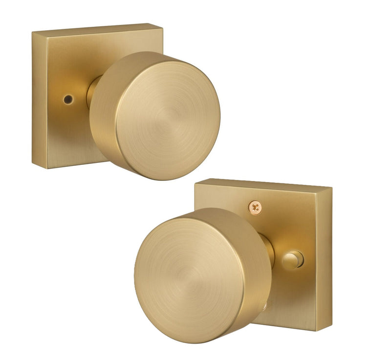 Sure-Loc Zurich Knob with Square Rosette in Satin Brass finish