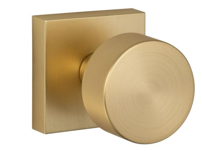 Sure-Loc Zurich Knob with Square Rosette in Satin Brass finish