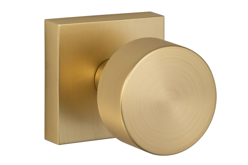 Sure-Loc Zurich Knob with Square Rosette in Satin Brass finish