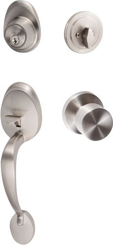 The Sure-Loc Alta Handleset With Bergen Round Knob Interior Trim in Satin Nickel finish