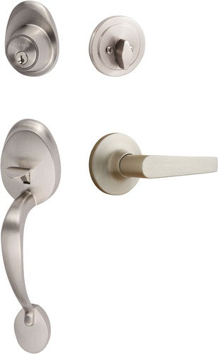 The Sure-Loc Alta Handleset With Cedar Lever Interior Trim in Satin Nickel finish