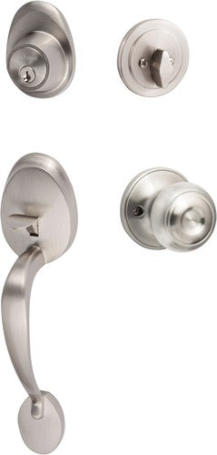 The Sure-Loc Alta Handleset With Juniper Knob Interior Trim in Satin Nickel finish