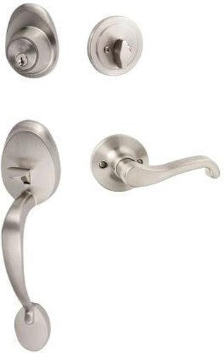 The Sure-Loc Alta Handleset With Sage Lever Handleset Trim, Left Hand in Satin Nickel finish