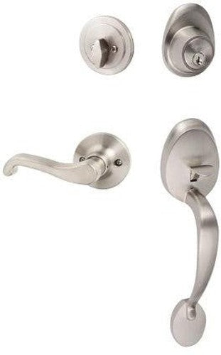 The Sure-Loc Alta Handleset With Sage Lever Handleset Trim, Right Hand in Satin Nickel finish