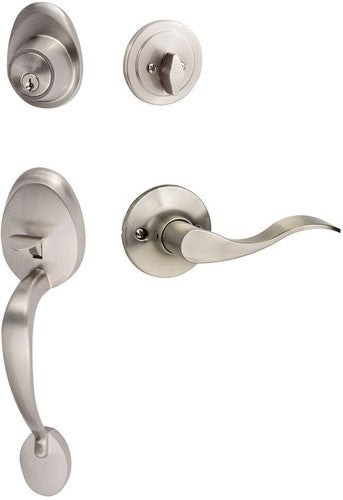 The Sure-Loc Alta Handleset With Snowbird Lever Interior Trim, Left Hand in Satin Nickel finish