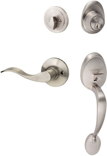 The Sure-Loc Alta Handleset With Snowbird Lever Interior Trim, Right Hand in Satin Nickel finish