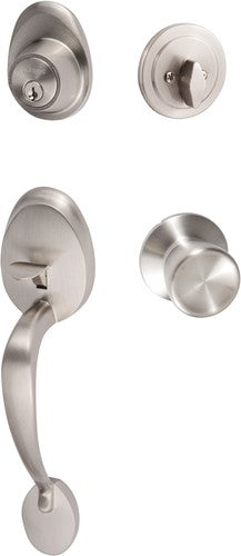 The Sure-Loc Alta Handleset With Tulip Knob Interior Trim in Satin Nickel finish