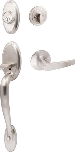 The Sure-Loc Aspen Handleset With Cedar Lever Interior Trim in Satin Nickel finish