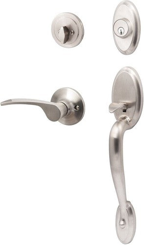 The Sure-Loc Aspen Handleset with Right Handed Edge Lever in Satin Nickel finish