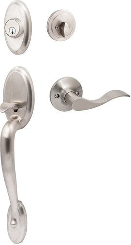 The Sure-Loc Aspen Handleset With Snowbird Lever Interior Trim, Left Hand in Satin Nickel finish