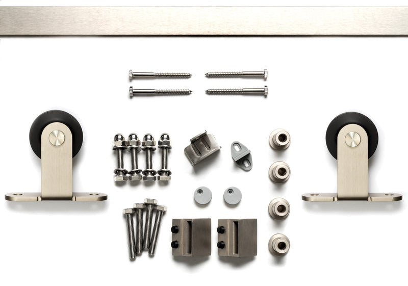 The Sure-Loc Barn Door Track System, Top Mounted Roller, 96" in Satin Nickel finish