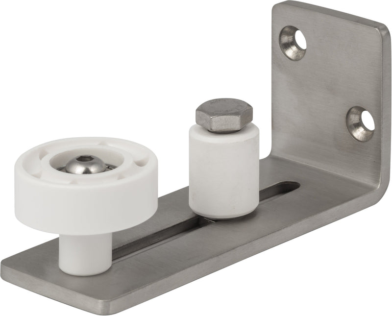 The Sure-Loc Barn Track Adjustable Roller Guide, Wall Mounted in Satin Nickel finish