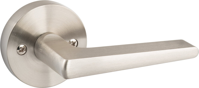 The Sure-Loc Basel Lever with Round Rosette in Satin Nickel finish