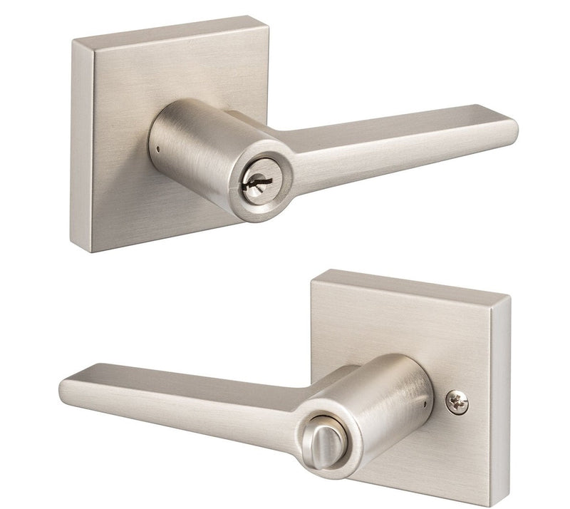 The Sure-Loc Basel Lever with Square Rosette in Satin Nickel finish