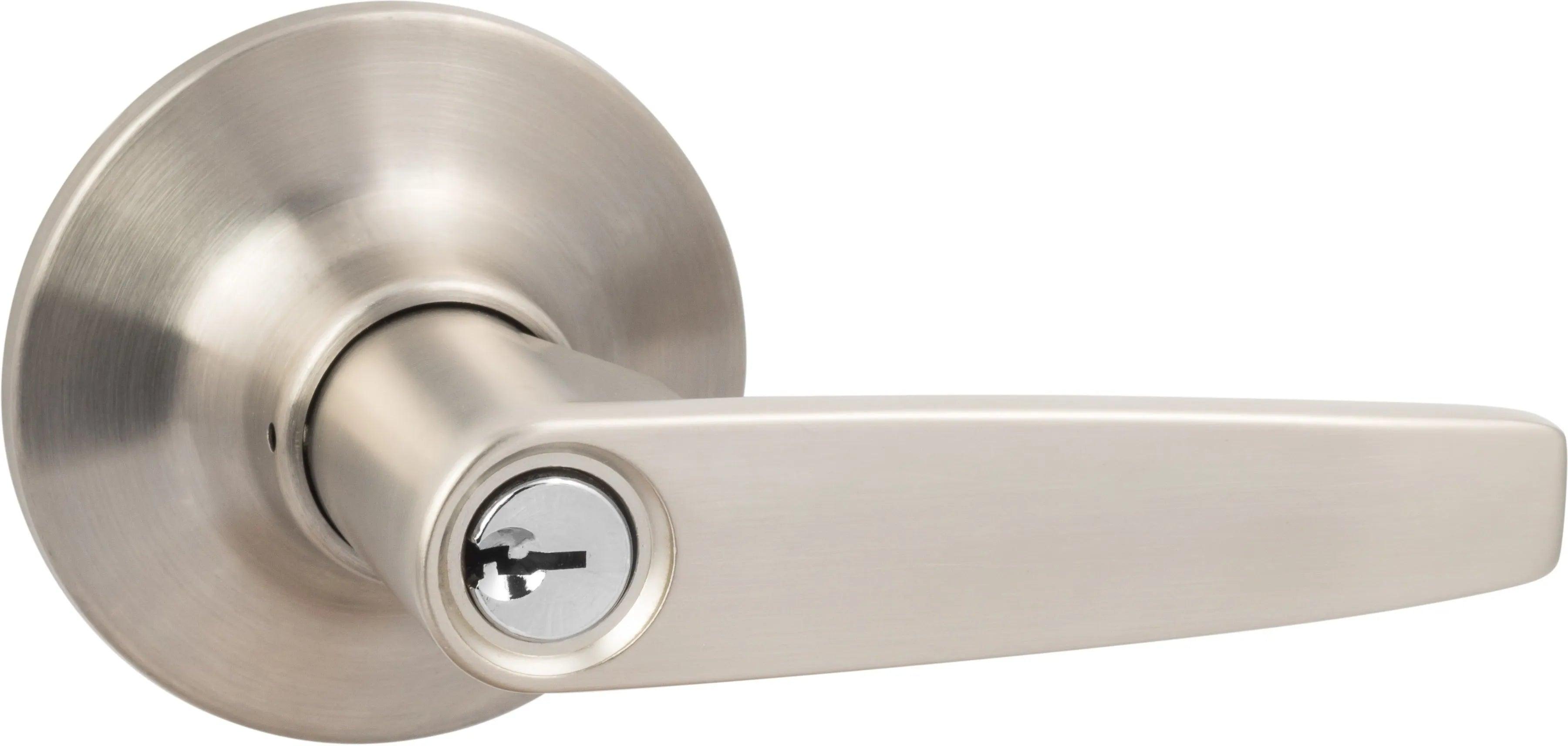 The Sure-Loc Cedar Push Button Storeroom Lever in Satin Nickel finish