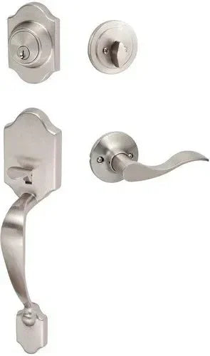 The Sure-Loc Coral Handleset With Snowbird Lever Interior Trim, Left Hand in Satin Nickel finish