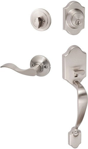 The Sure-Loc Coral Handleset With Snowbird Lever Interior Trim, Right Hand in Satin Nickel finish