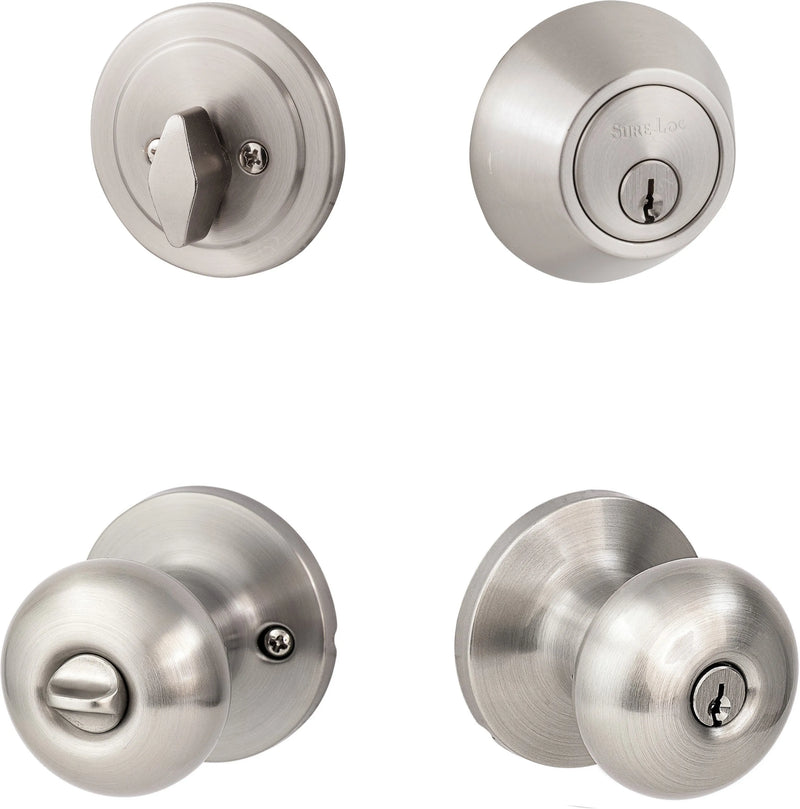 The Sure-Loc Durango Entry Knobset With KA Deadbolt in Satin Nickel finish