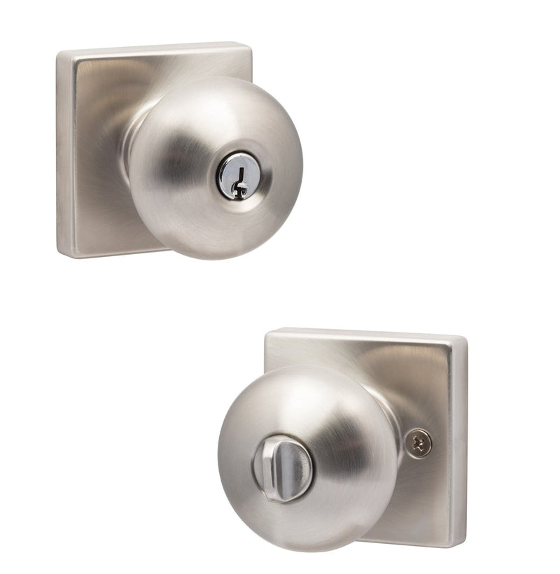 The Sure-Loc Durango Knob with Square Rosette in Satin Nickel finish