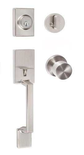 Sure-Loc Stockholm Handleset With Bergen Round Knob Interior Trim in Satin Nickel finish