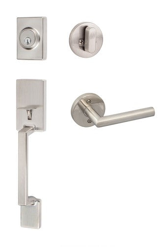 Sure-Loc Stockholm Handleset With Hanover Lever Handleset Trim in Satin Nickel finish