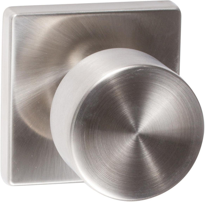 The Sure-Loc Bergen Knob with Square Rosette in Satin Stainless Steel finish