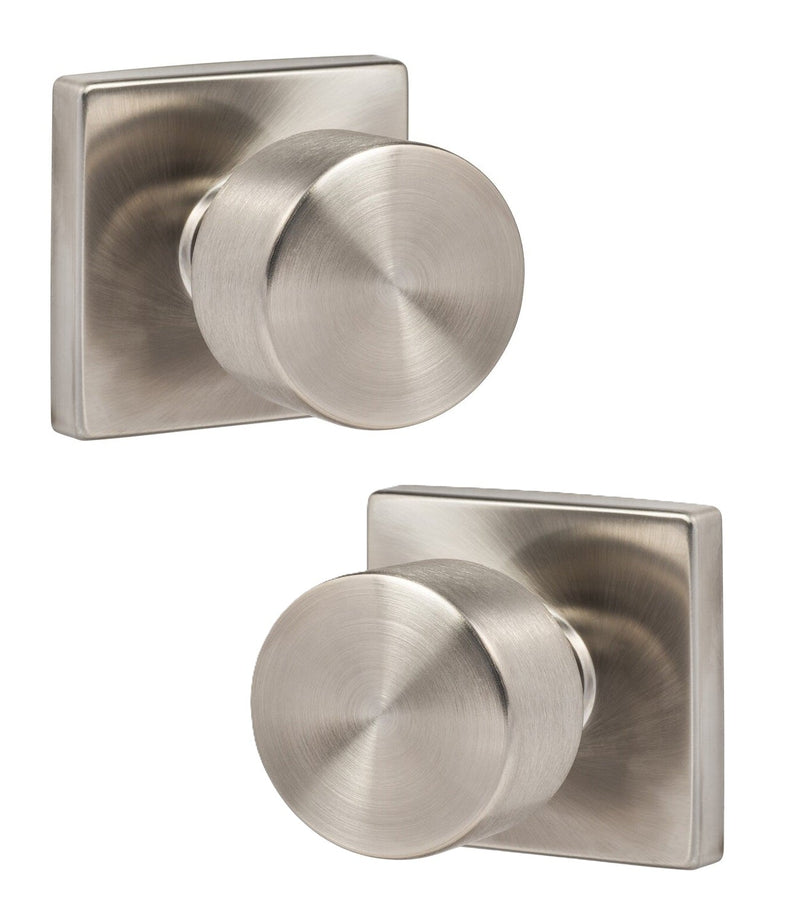 The Sure-Loc Bergen Knob with Square Rosette in Satin Stainless Steel finish