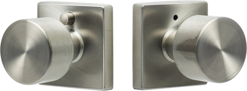 The Sure-Loc Bergen Knob with Square Rosette in Satin Stainless Steel finish