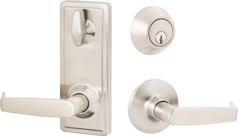 Sure-Loc Interconnect Lock, 4 Inch Center to Center, Single Cylinder Deadbolt and Jackson Passage Lever, Grade 2 in Satin Stainless Steel finish