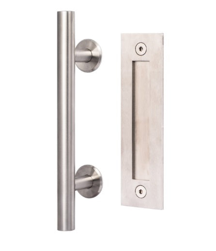 Sure-Loc Ladder Barn Door Handle with Flush Mounted Handle, 12" in Satin Stainless Steel finish