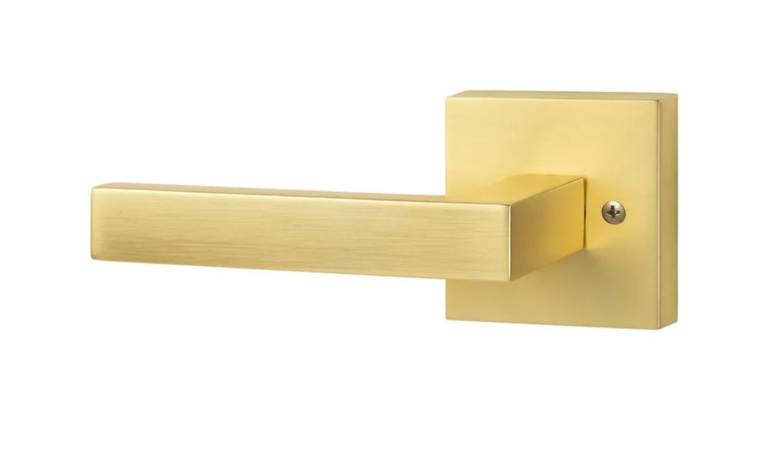Sure-Loc Sienna Lever with Square Rosette in Satin Brass finish