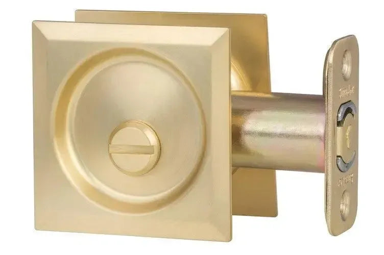 Sure-Loc Square Pocket Door Pull, Privacy Satin Brass