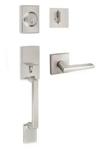 Sure-Loc Stockholm Handleset With Basel Square Lever Interior Trim Satin Nickel