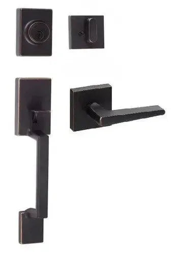 Sure-Loc Stockholm Handleset With Basel Square Lever Interior Trim Vintage Bronze
