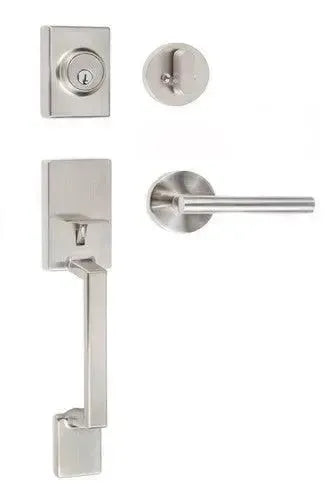 Sure-Loc Stockholm Handleset With Juneau Interior Trim Lever Satin Nickel