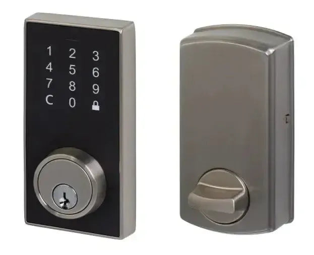 The Sure-Loc Touch Screen Keypad Deadbolt in Satin Nickel finish.